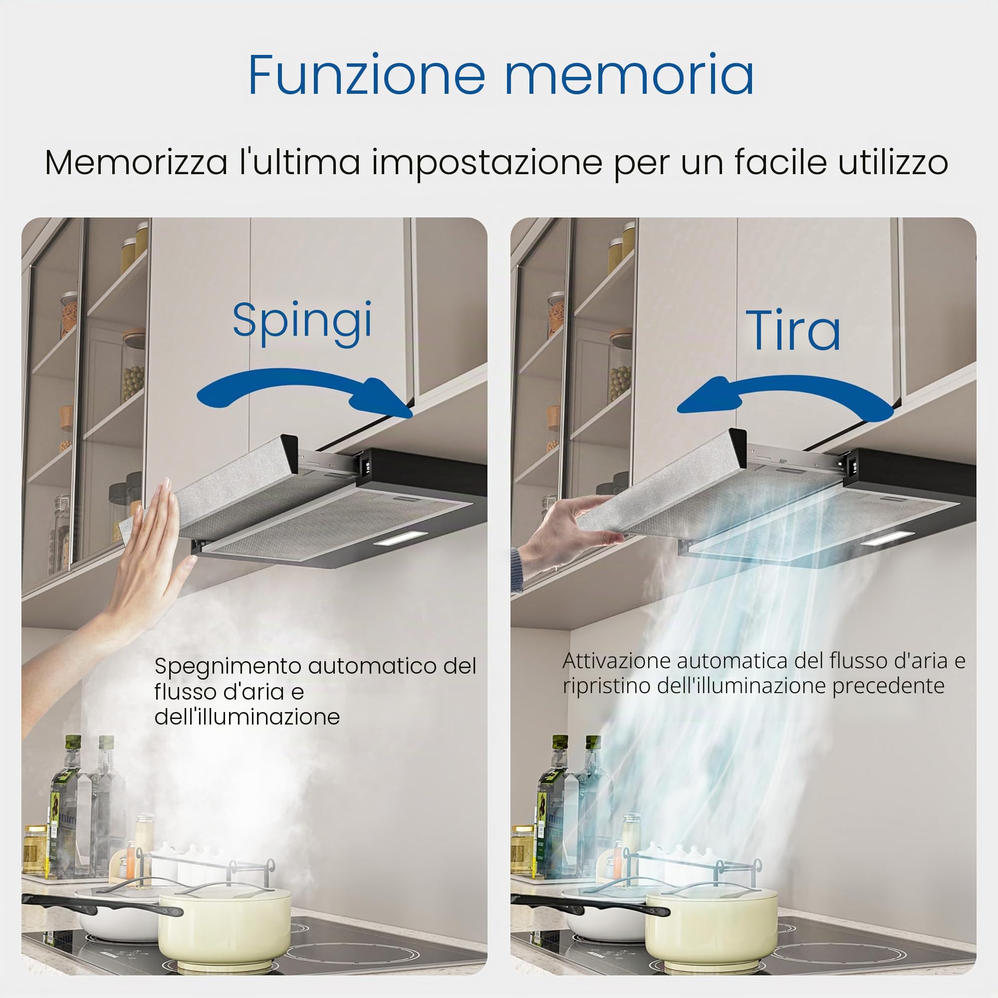 FIREGAS Cappa Aspirante Telescopica 60 cm, 400 m³/h, 2 Velocità, Classe Energetica A++, con motore senza spazzole, silenziosa, cappa da cucina con filtri a carbone attivo, nero