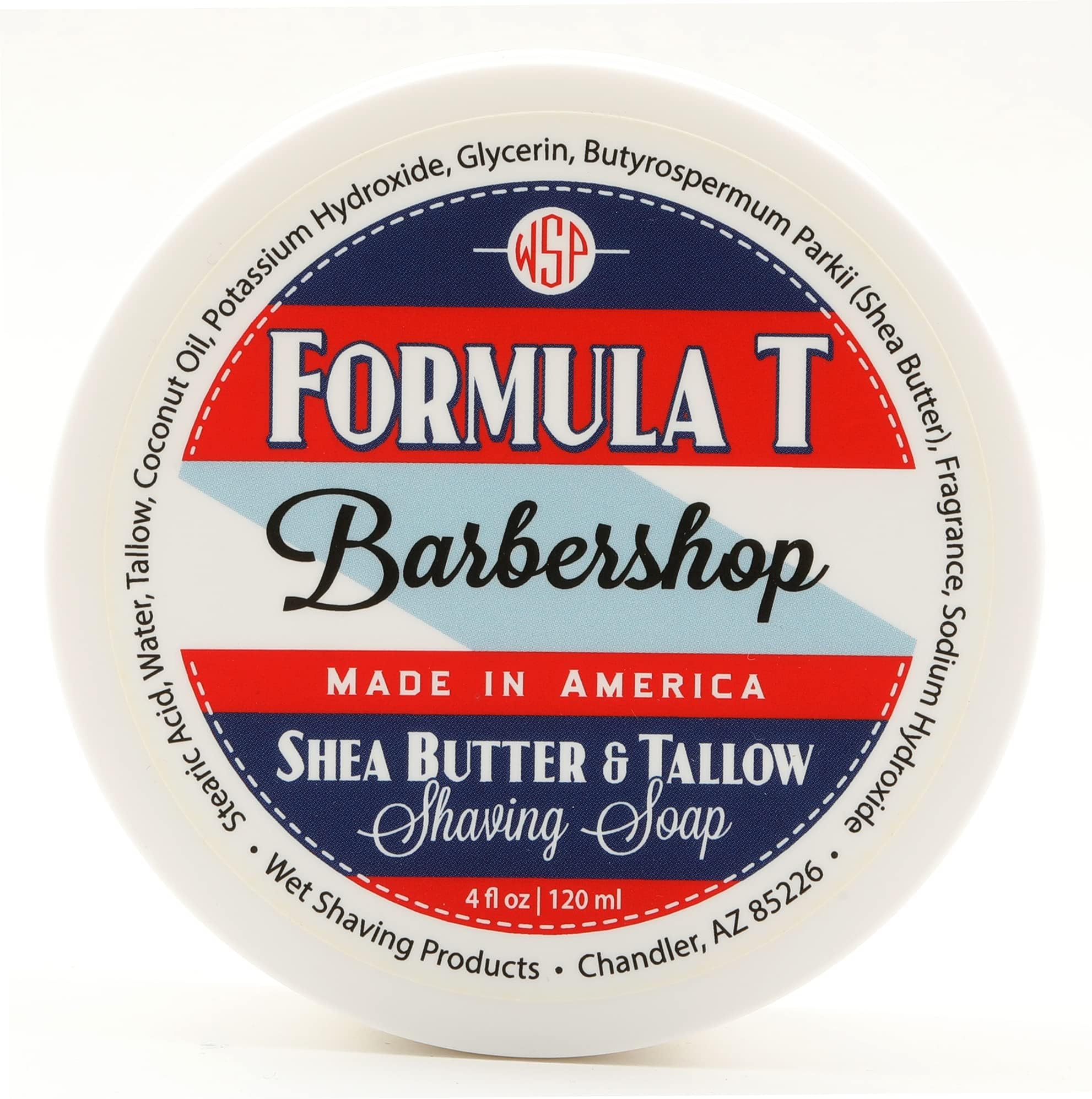 Shaving Soap WSP Formula T (Barbershop) 4 Oz Made with Shea Butter & Tallow