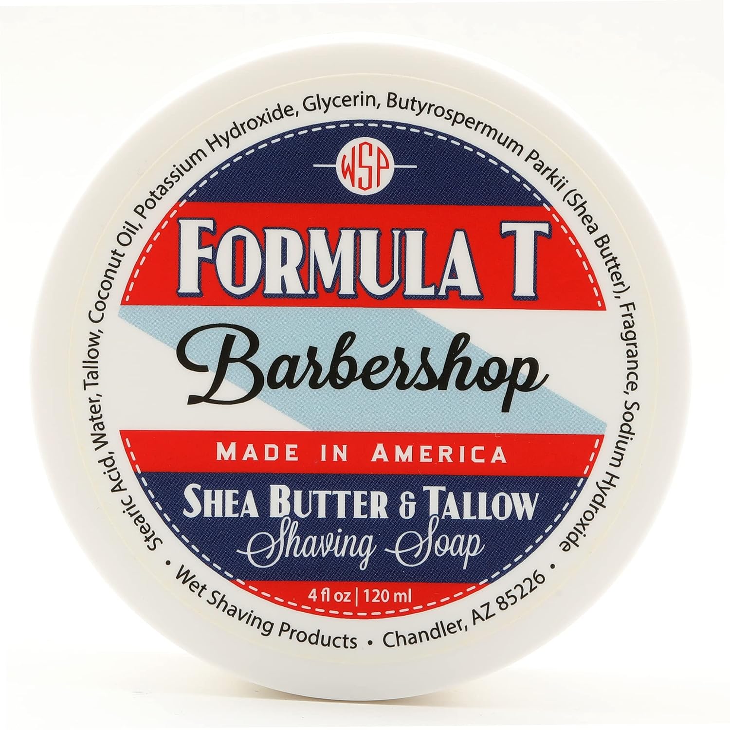Shaving Soap WSP Formula T (Barbershop) 4 Oz Made with Shea Butter & Tallow