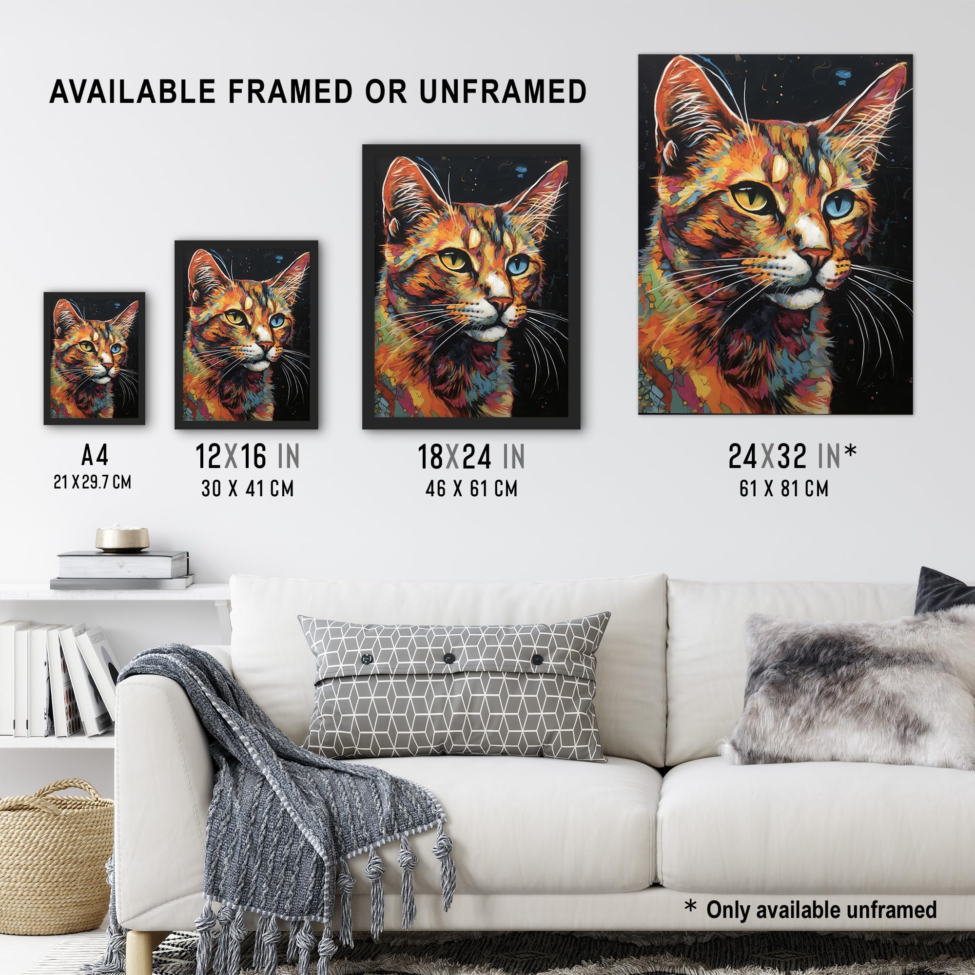 Artery8 The Cats Eyes By Amy Longford Tortoiseshell Modern Painting Heterochromia Acrylic Extra Large XL Wall Art Poster Print - Image 3