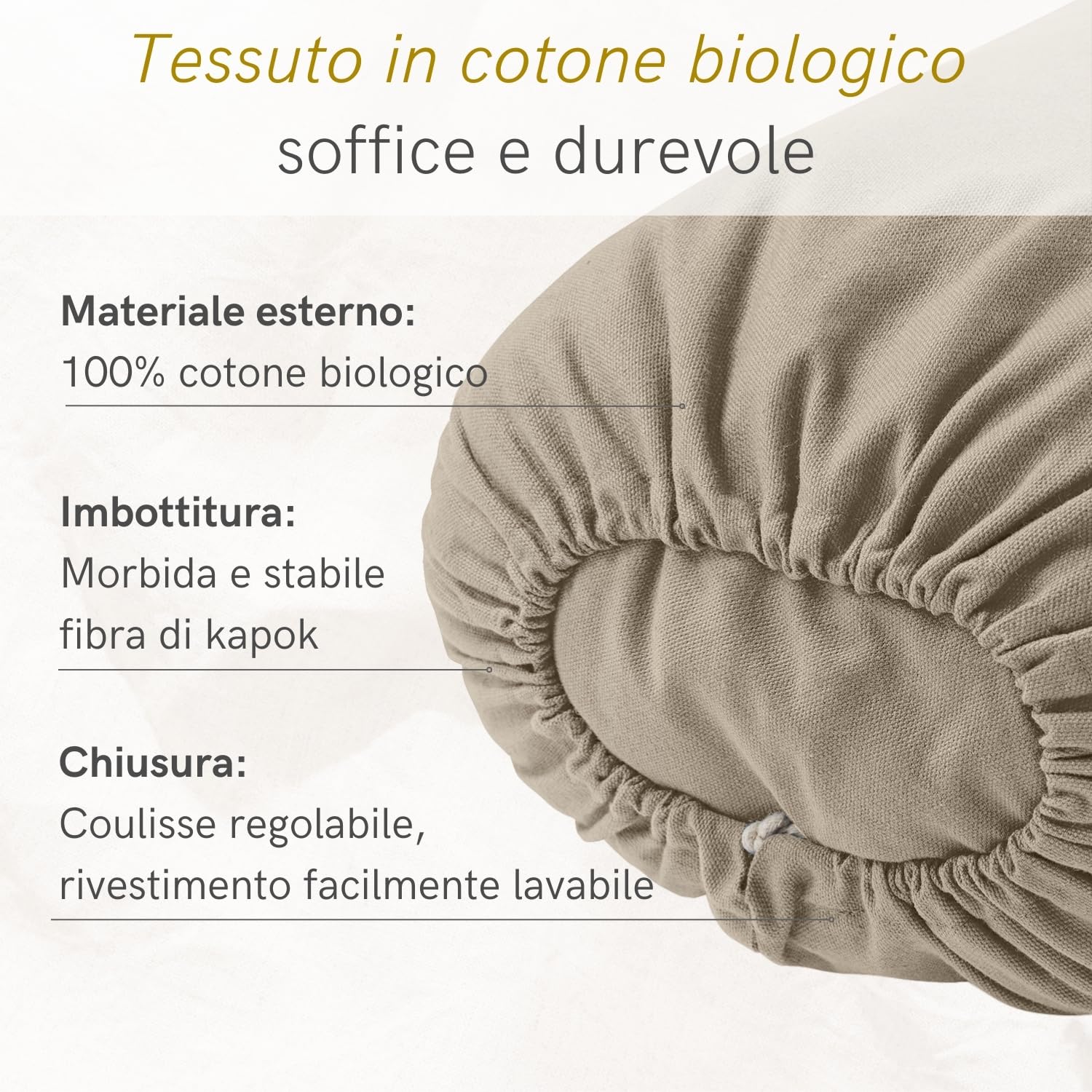 LOTUSCRAFTS Cuscino Yoga per Yin Yoga, rullo, fodera lavabile in cotone biologico, cuscino con imbottitura in kapok, rullo pilates, cuscino da meditazione