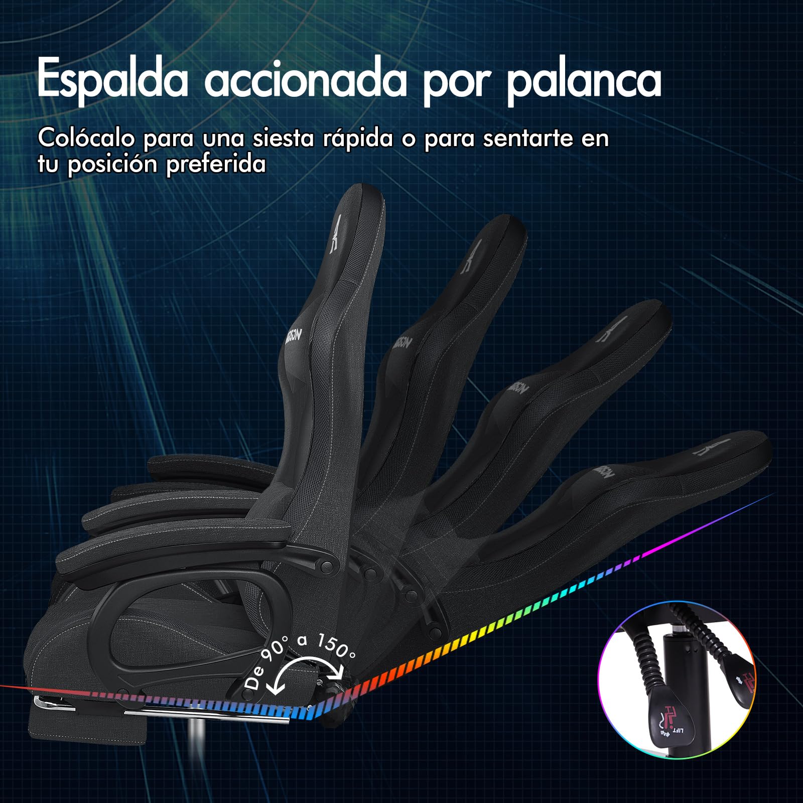 ALFORDSON Silla Gaming con Masaje y LED, Silla Gamer Ergonómica con Cojín Lumbar y Cervical, Reposapiés Telescópico, Iluminación para Ordenador, Videojuego, Juegos, Oficina, Lino(Gris Oscura)