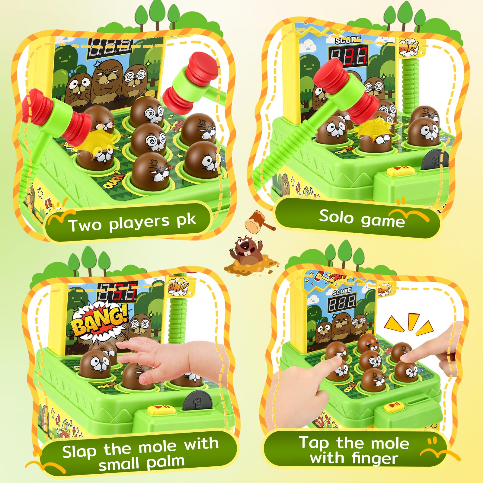Jeu de Tape-Taupe pour Enfants dès 3 Ans, Jouet Musical Interactif avec 2 Maillets pour Développer la Motricité, Jouet Éducatif avec Effets Lumineux & Sonores, Jeu d'Arcade avec Écran LCD