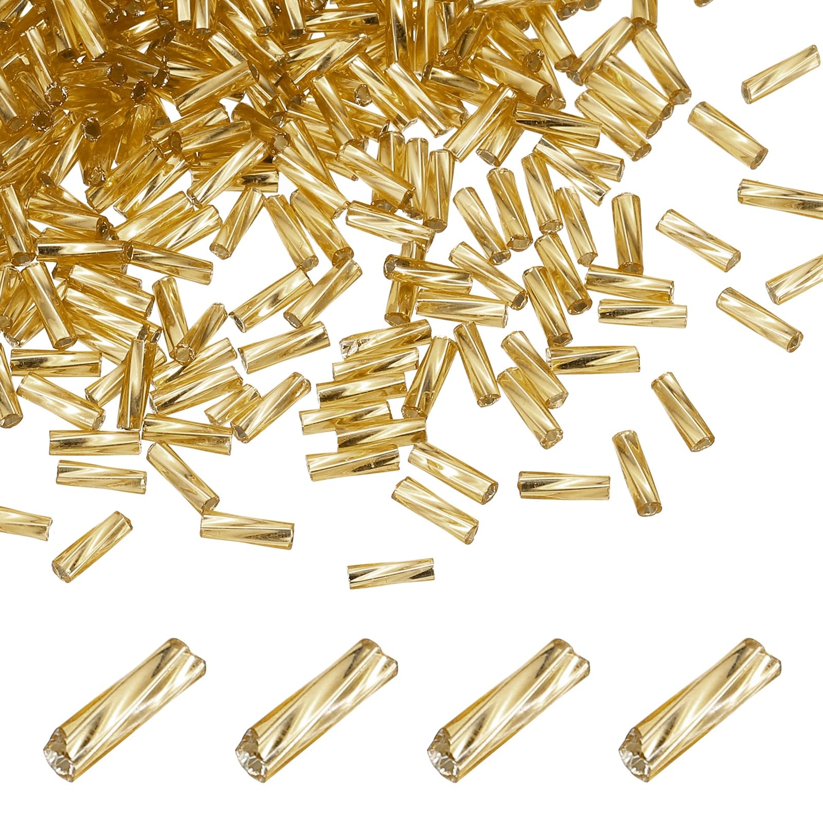 sourcing map 1500Pcs Glass Bugle Seed Beads, 6x2mm Mini Long Tube Seed Beads Tube Loose Glass Seed Spacer Bead for DIY Earring Bracelets Necklace Jewelry Making Embroidery, Light Gold