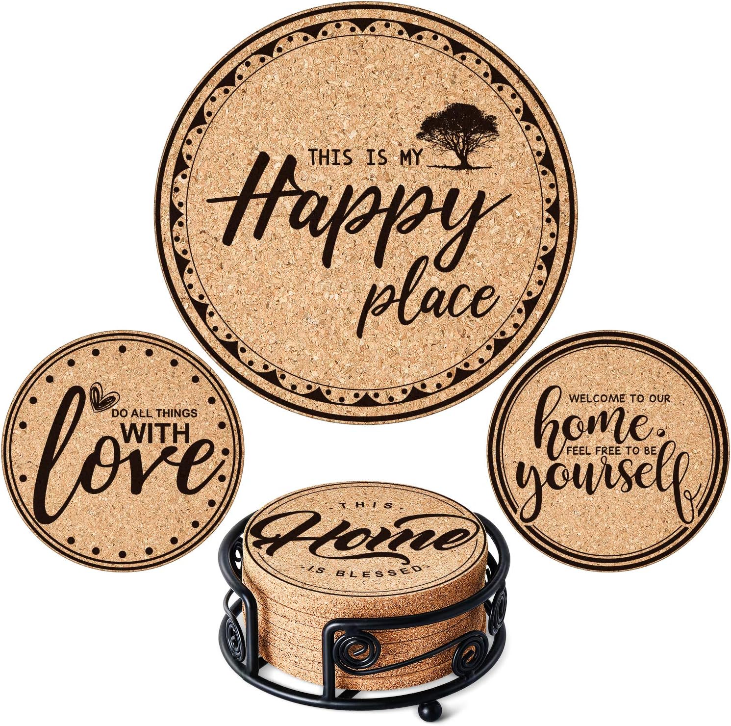PANCHH Rustic Farmhouse Stone & Cork Coasters for Drinks