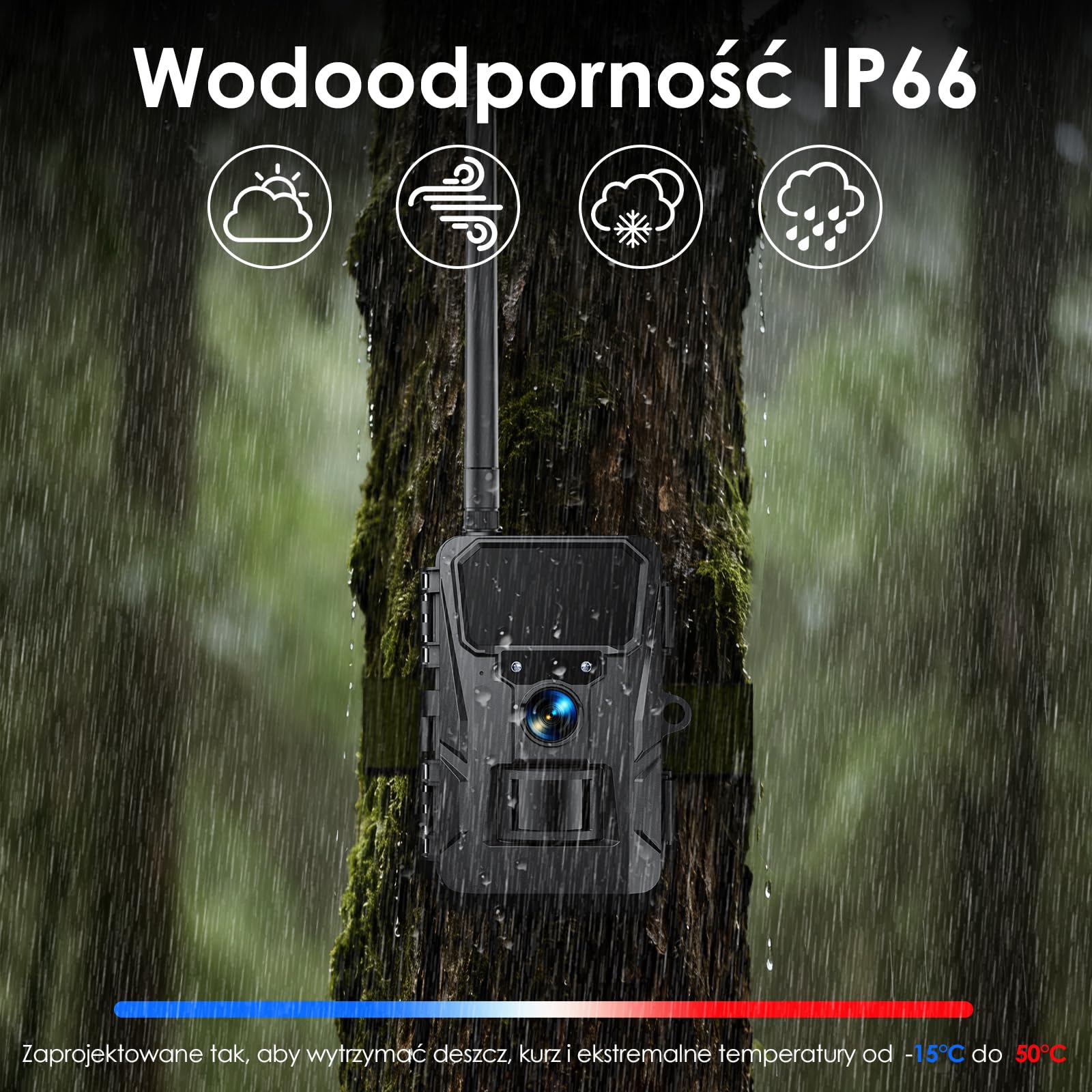 WOLFANG Komórkowa kamera przyrodnicza 4G LTE, połącz ogólnokrajową kamerę 4G LTE, 2K 48 MP z kontrolą aplikacji, super noktowizor, wyświetlacz 2'TFT, wyzwalacz 0,2 s, aktywowany ruchem, wodoodporna