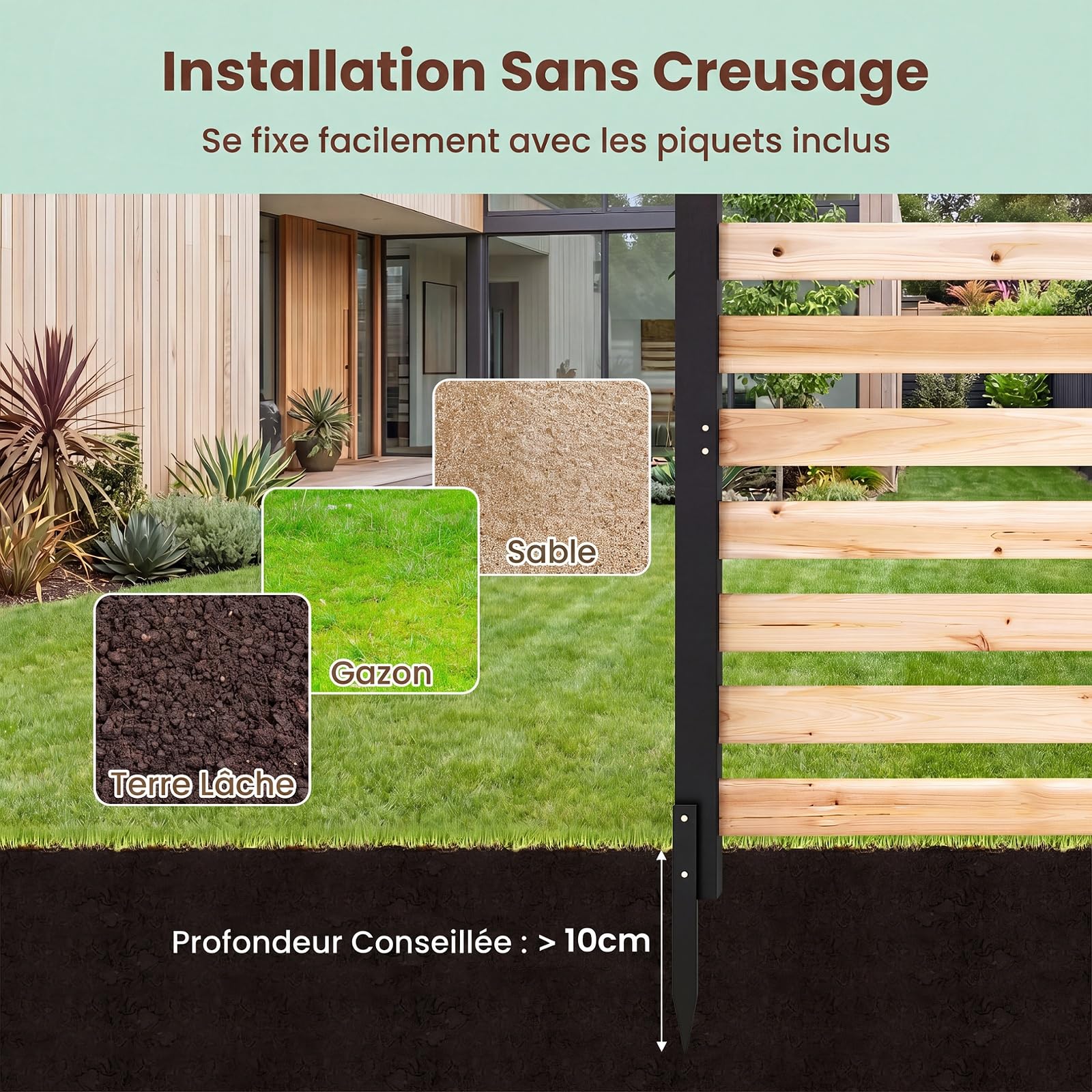 GYMAX 3 Pièces Panneau Brise Vue Exterieur en Bois, 98 x 107 cm