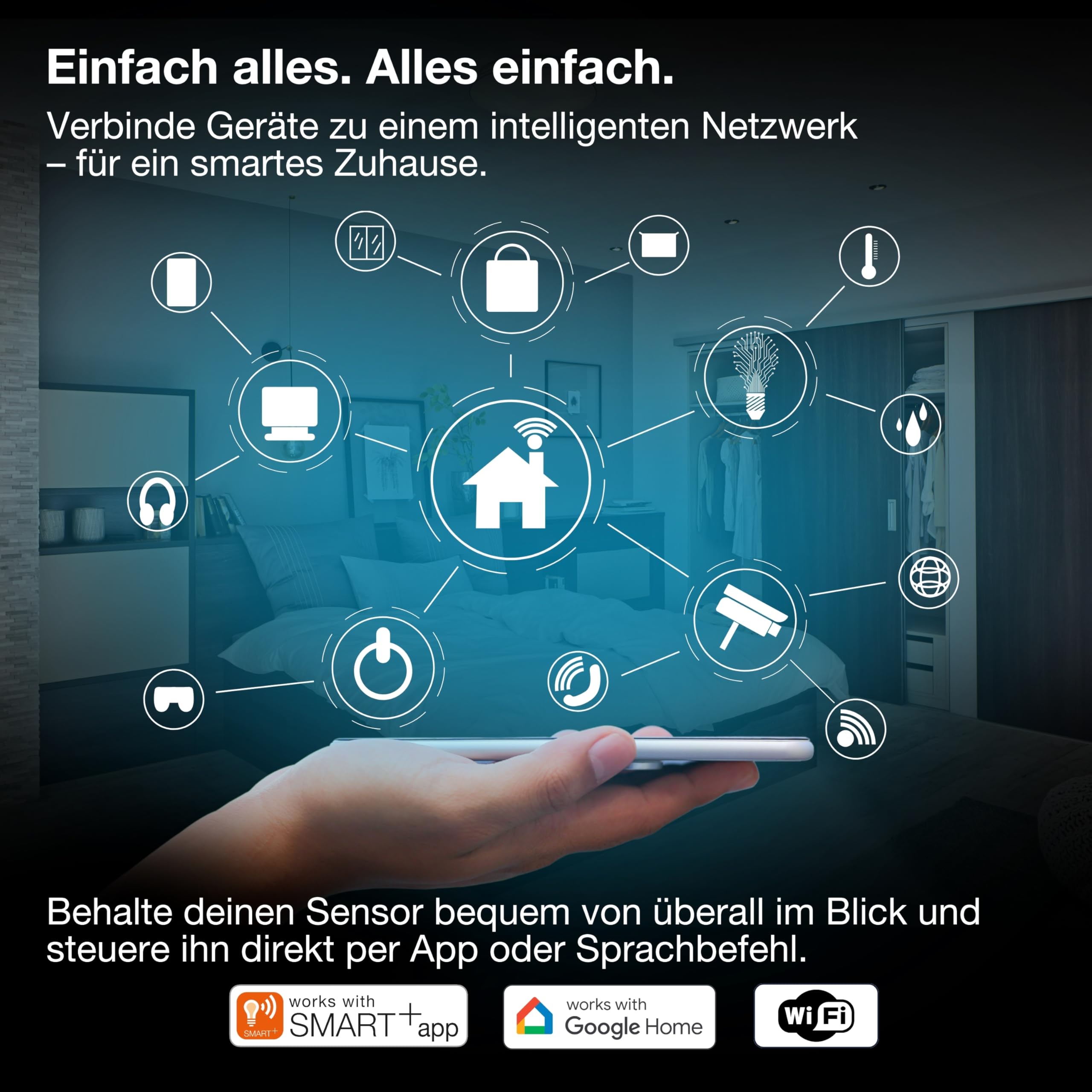 OSRAM SMART+ WiFi Kohlenmonoxidmelder in Weiß, 1er-Pack, EN 50291, IP20-Schutz, für den Innenbereich geeignet