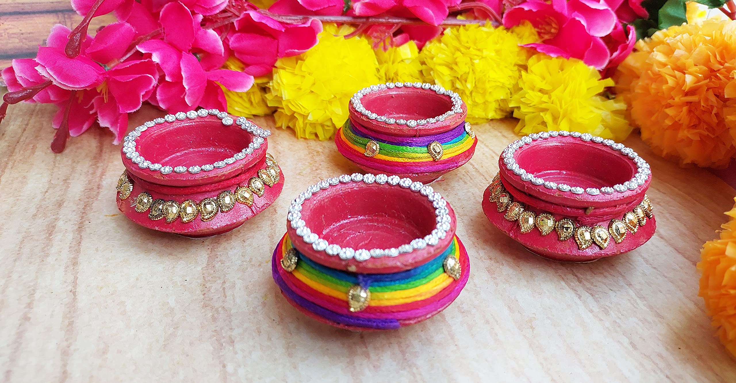 Buy Forty Wings Set of 4 Decorated Matki Terracotta Handmade