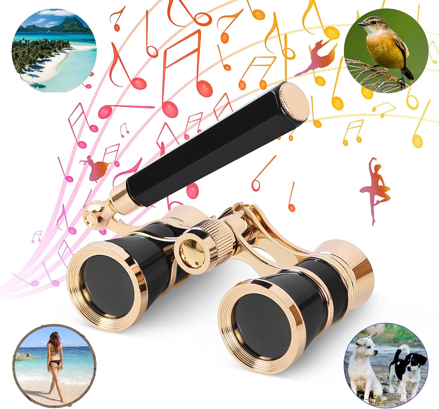 Yourelexit Opera Glasses Binoculars 3X25 Lorgnette Theater Glasses Optical BK9 Mini Compact Lightweight Built-in Foldable Adjustable Handle Vintage for Adults Kids Women in Musical Concert Cinema (Black With Handle) Thumbnail