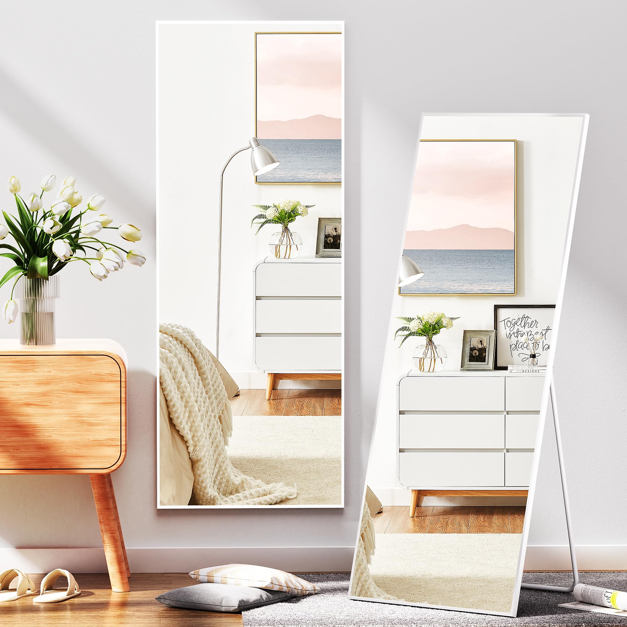 Hasipu 57"x16" Floor Mirror Full Length, Free Standing or Leaning Against Wall Mirror Full Body Mirror with Stand for Bedroom Living Room