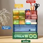 Pen Organizer for Desk - Multi-Functional Pencil Holder with Drawer Desk Organizers, Large Capacity Storage for School Office Home Supplies (Black)