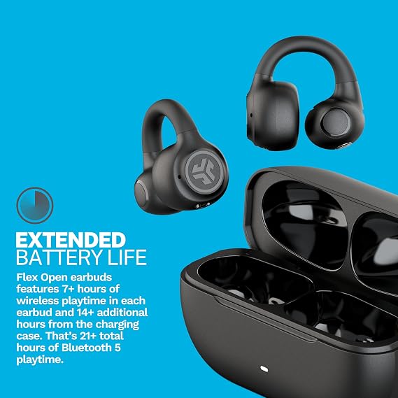 JLab, Flex, Open Ear Earbuds, Clip On Wireless Bluetooth Earbuds, Open Ear Headphones, Black