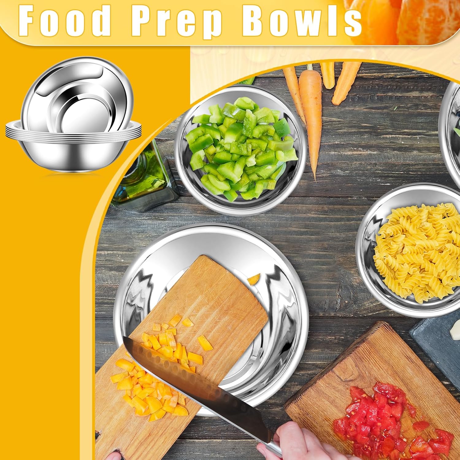 KesaPlan 10pcs Prep Bowls for Cooking,Small Stainless Steel Bowls 6.3inch Wide Metal Bowls Food Prep, 0.75 Quart Flat Base for Kitchen Meal Prep,Mixing,Cooking, Serving.