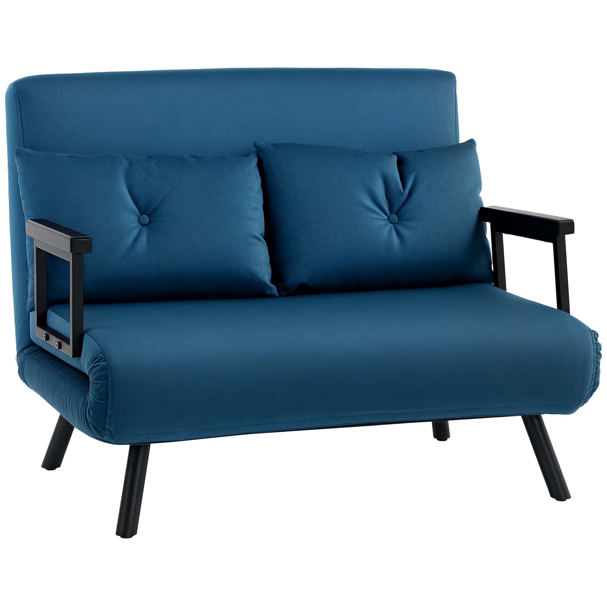 HOMCOM 2 Seater Convertible Sofa Bed - Blue - Velvet Feel