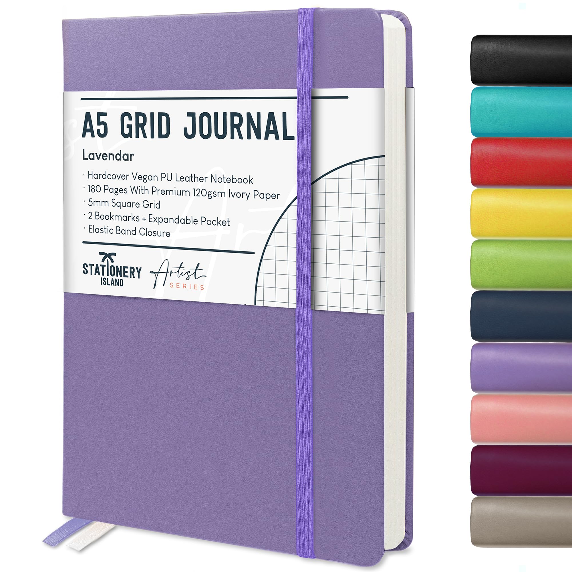 STATIONERY ISLAND A5 Squared Notebook, Graph Paper Note book with 120gsm Premium Thick Paper, 180 Pages Hardback Grid Journal for Writing, Working, Study, Lavendar — image 1