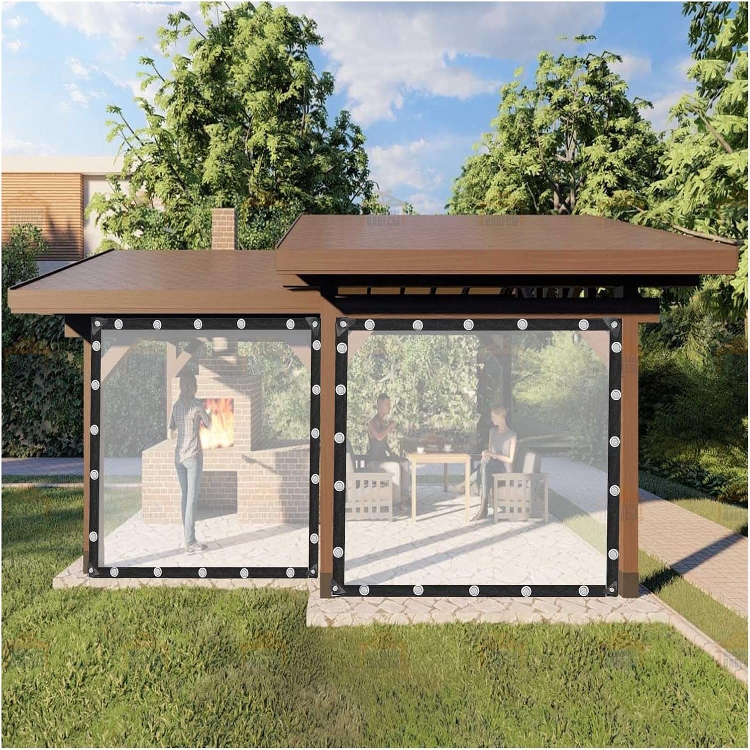 Transparente wasserdichte Pavillon Plane Seitenteile transparente Planenvorhänge Überdachung mit Ösen für Pergola Veranda Terrasse Carport,H*l,150x180m/5x6ft