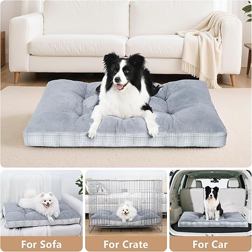 Miniatura 5 de MIHIKK Cama lavable para perros grandes con parte inferior antideslizante, almohadilla de espuma de alta calidad para jaula para cachorros grandes,