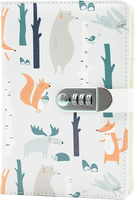 Lirener Creative PU Leather Diary with Combination Lock(Animal Pattern), A5 Secret Password Notebook Journal Digital Locking Diary Notepad Handbook Sketchbook Daily Planner Agenda, 145x210mm