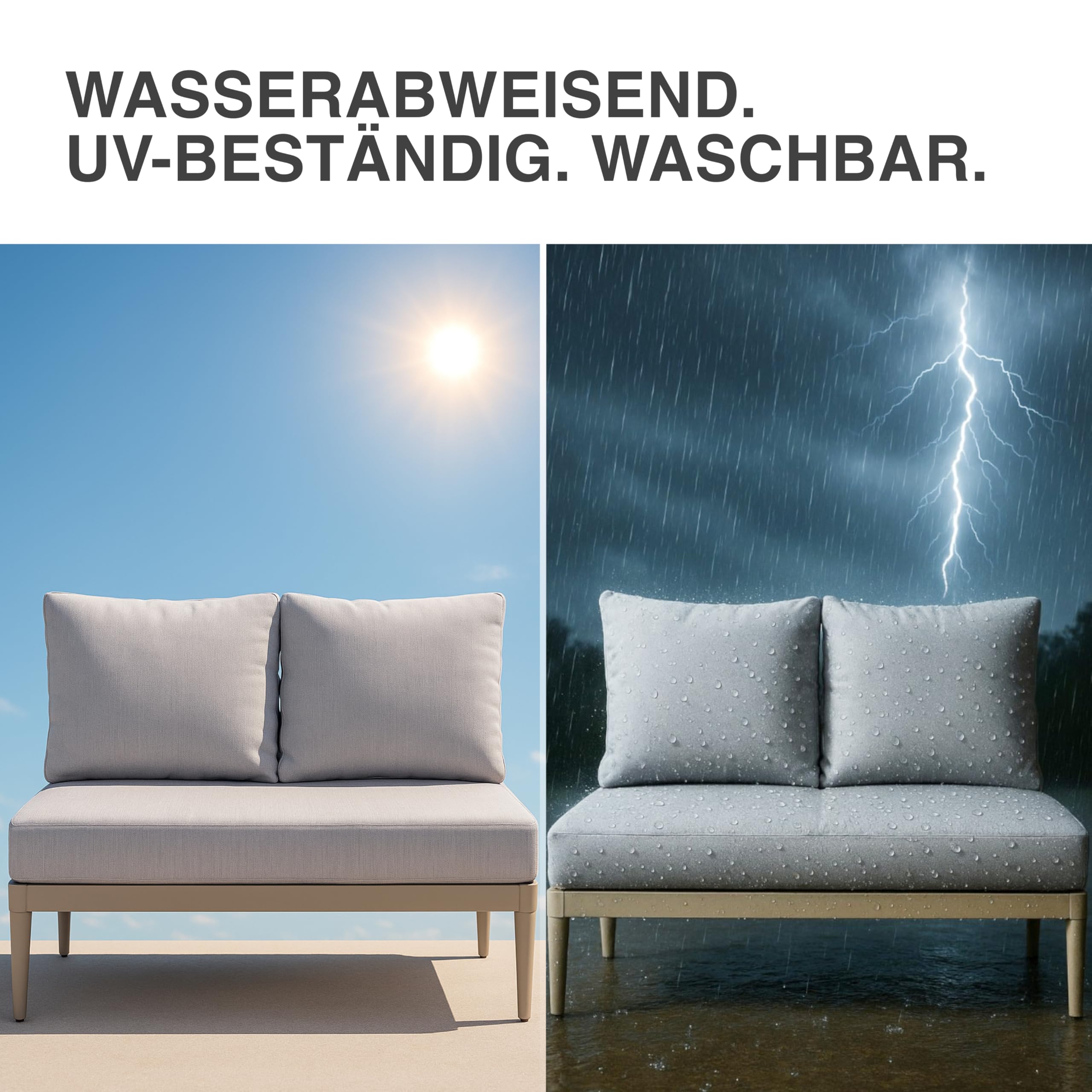 Modulares Doppelsitz Element Sandbeige, 118x83x65 cm: Premium Zweisitzer Outdoor Sitzlounge, Alurahmen rostfrei, 15 cm Polster, wetterfest, UV-beständig, waschbar, Garten/Balkon/Terrasse, Luna Lounge
