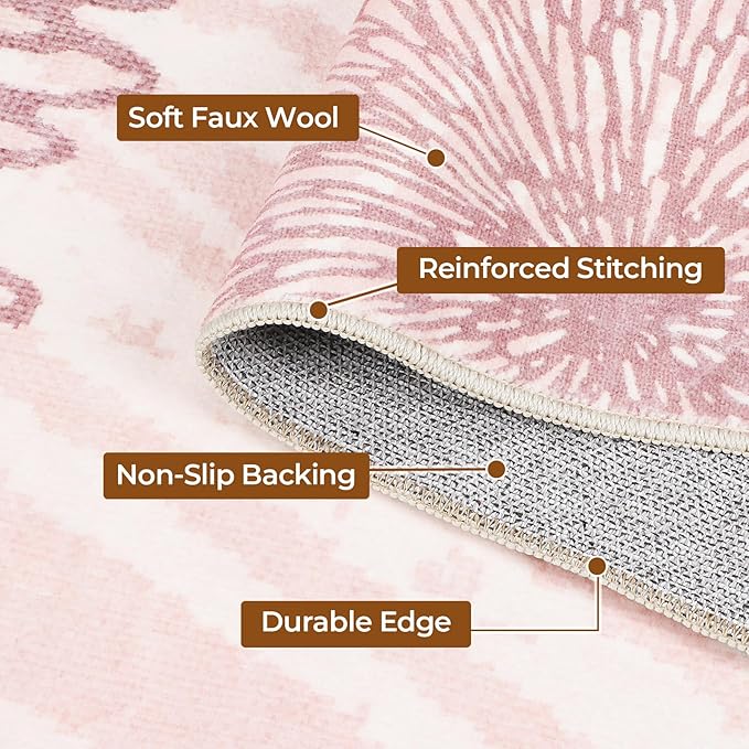 Tapete rosa moderno lavable 5x7 para dormitorio miniatura 5