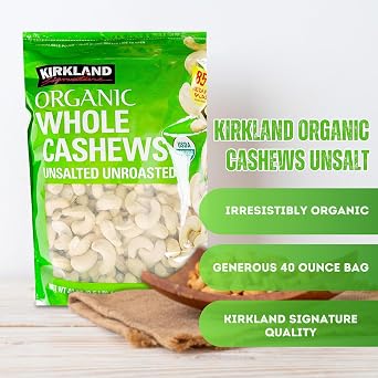 Worldwide Nutrition Bundle: Kirkland Signature Organic Whole Cashews Unsalted Unroasted - Perfect for Snacking, Cooking, and Gifting - 40 Ounce Cashew Nuts Pack and Multi-Purpose Key Chain