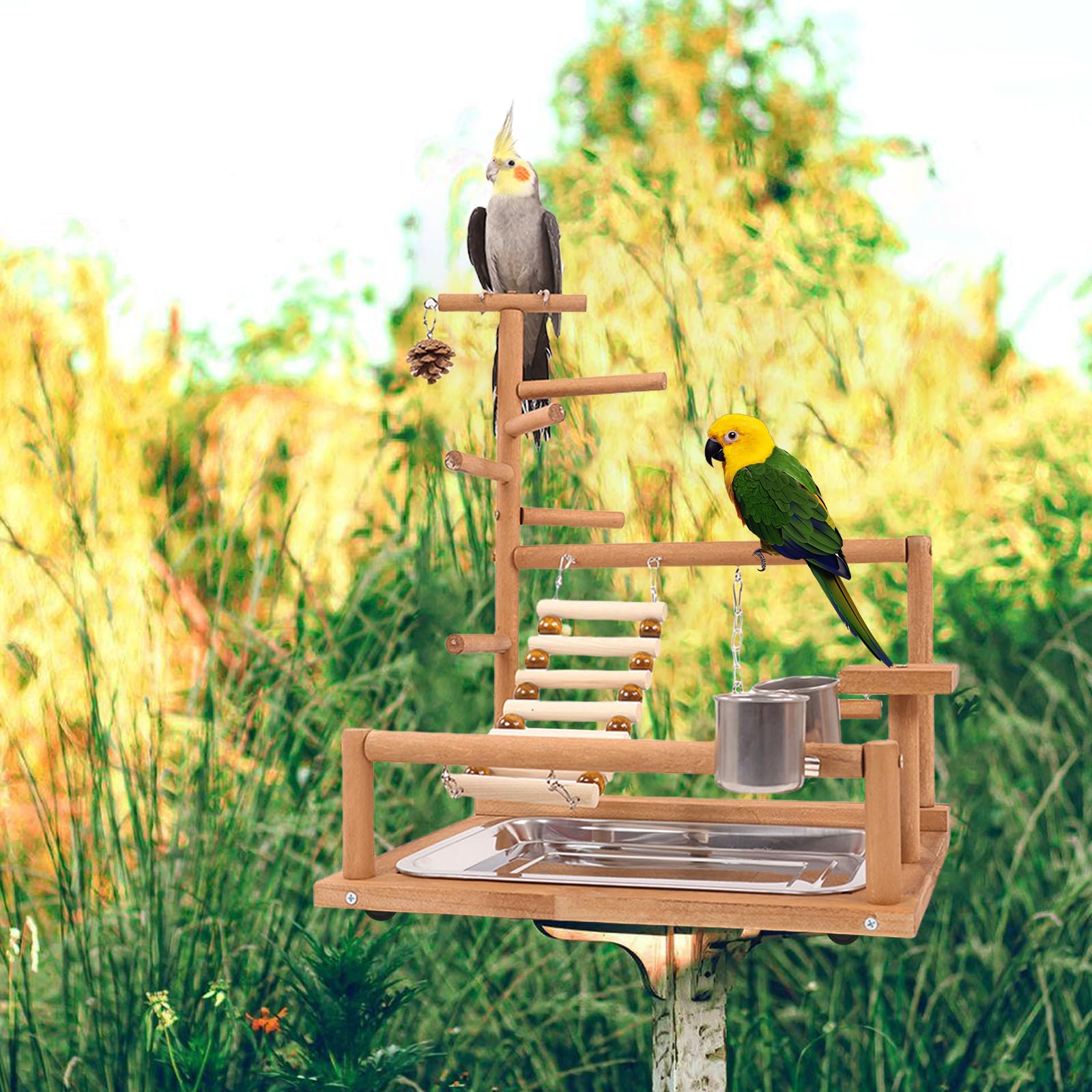 Vogelspielzeug, Papageienspielzeug, Wellensittich Spielzeug, Spielplatz Mit Feeder-Cup Spielzeug Leiter Erklimmen Schaukel Und Tablett Vogelschaukel Sitzplatz Für Sittiche Nymphensittich, 37x26x44CM