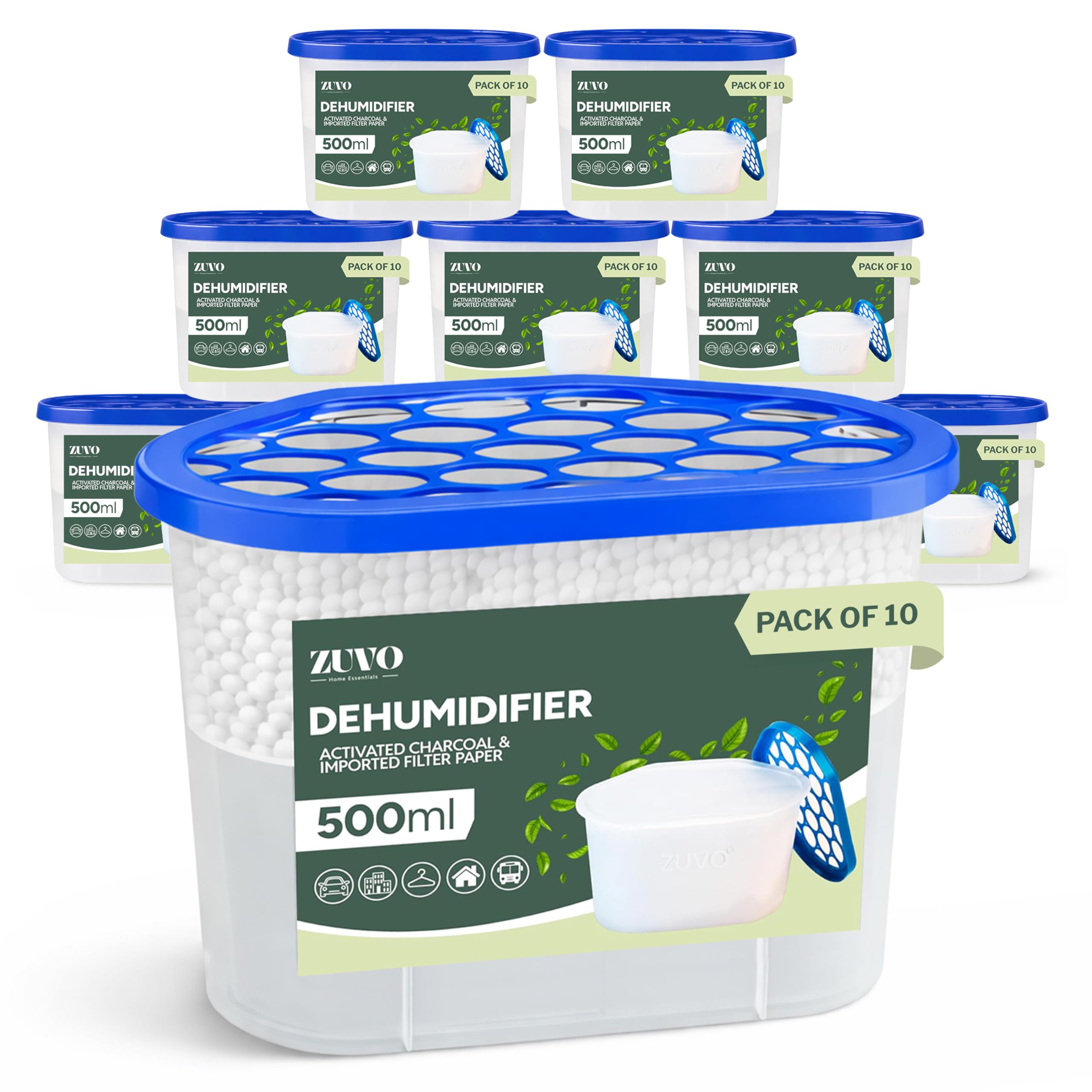 Dehumidifier 500ml Pack of 10 | Disposable Moisture Absorber & Damp Trap for Home, Wardrobe, Bathroom | Condensation Absorbers & Humidity Control | Cupboard, Window & Interior Dehumidifiers