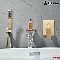 Vista 7 de DASAN SA-TF01WH-BG - Grifo de llenado de bañera en cascada con ducha de mano, moderno grifo de bañera de oro cepillado con válvula de alto caudal