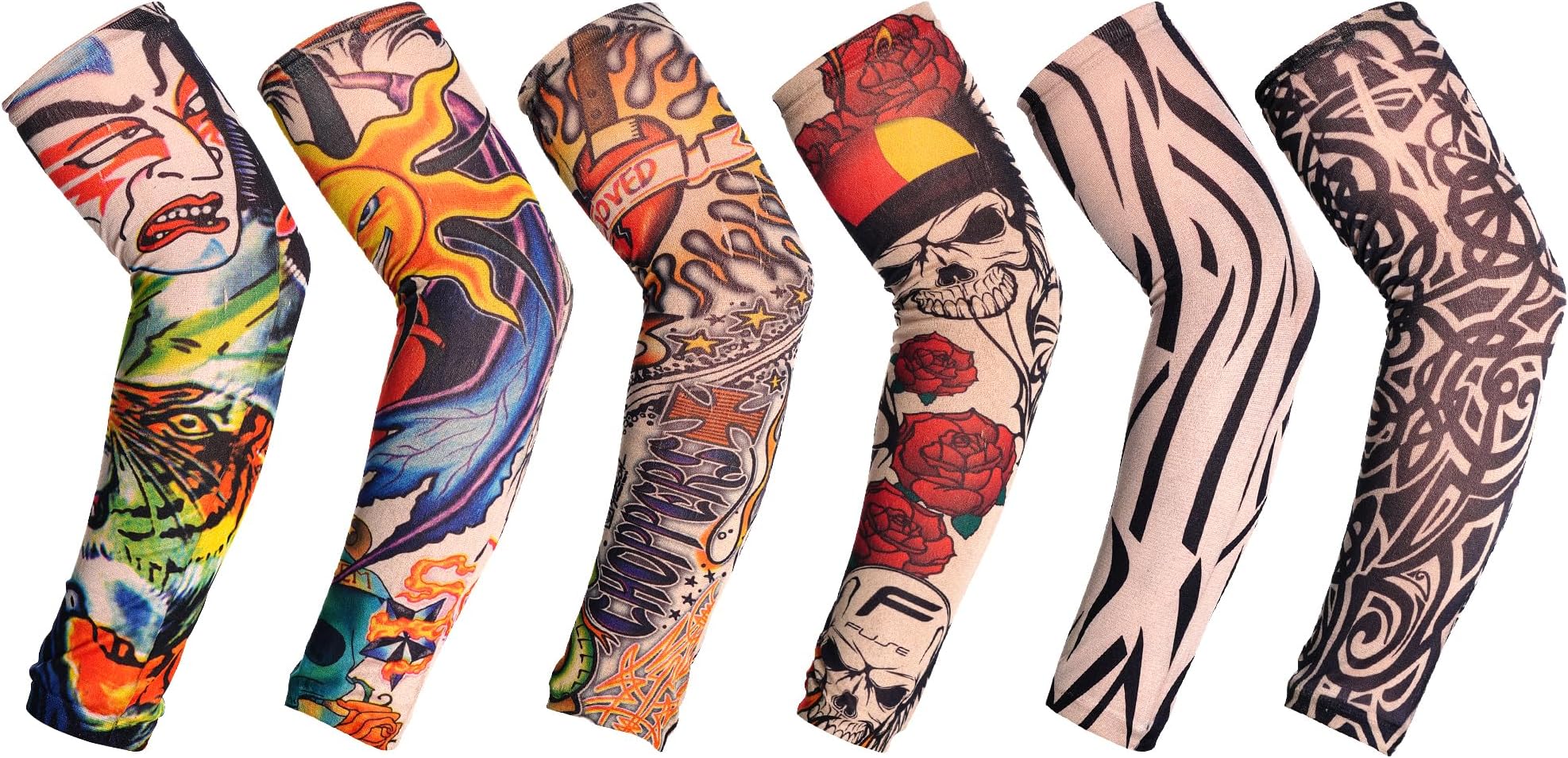 6 Pcs Tattoo Compression Sleeve, Arm Sleeves Covers, Temporary Tattoo & Sunscreen Sleeves