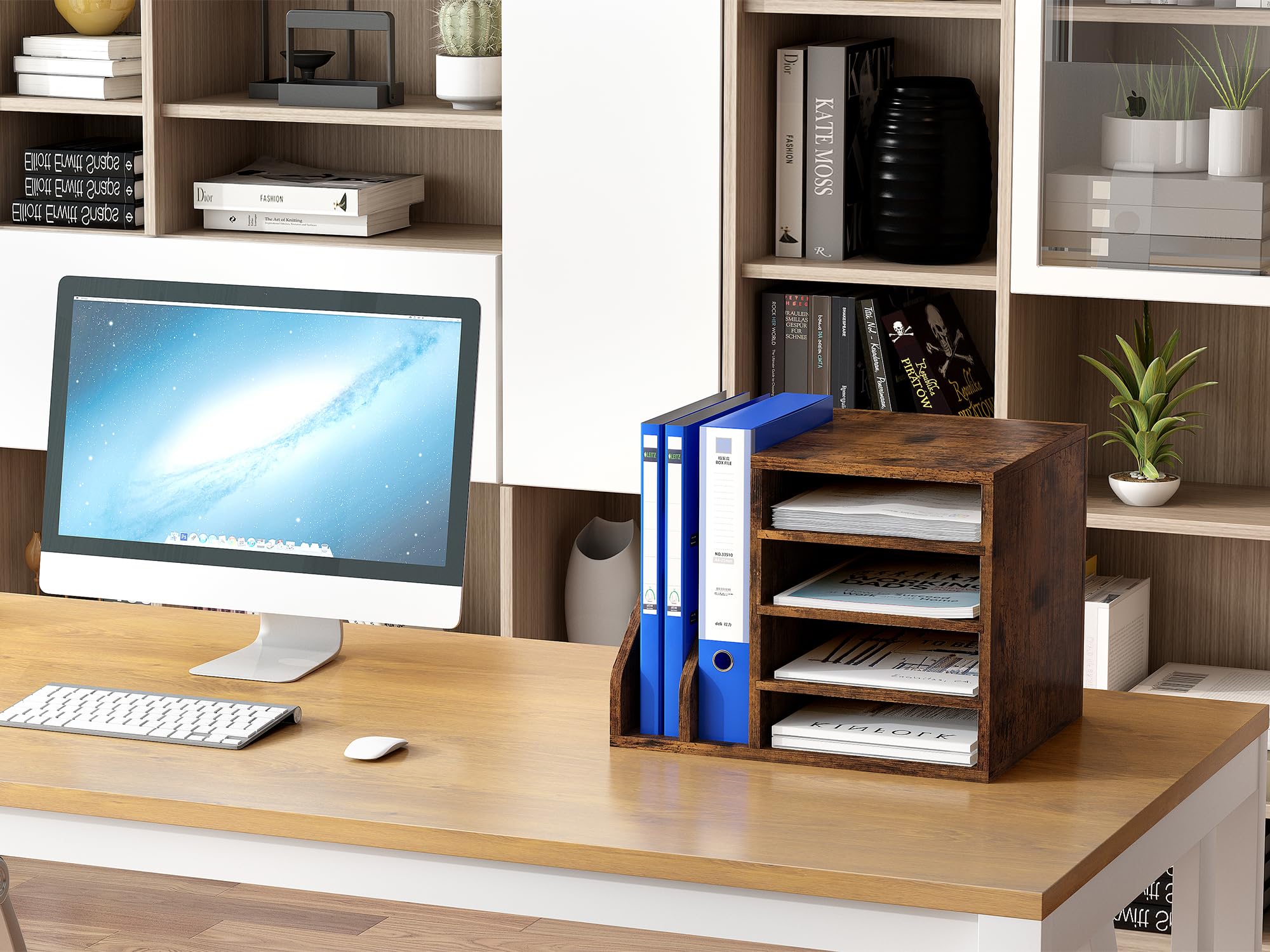 EasyPAG 6 Compartimentos Madera A4 Bandeja Archivo Organizador Escritorio Soporte Documentos Clasificador Oficina Almacenamiento Papeles Estante Folios,Marrón