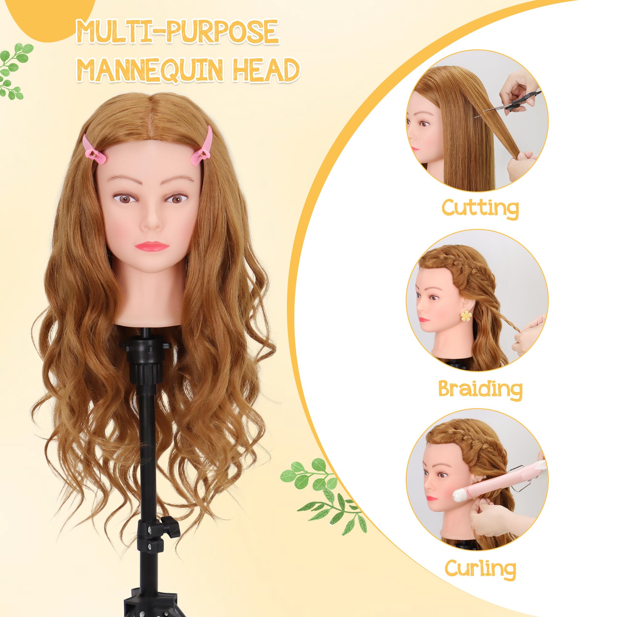 Cabeza de maniquí con 80% cabello humano de 26 a 28 pulgadas, cabeza de práctica de maniquí de cosmetología con cabello humano, cabeza de muñeca para trenzar peinado, corte con abrazadera y 3