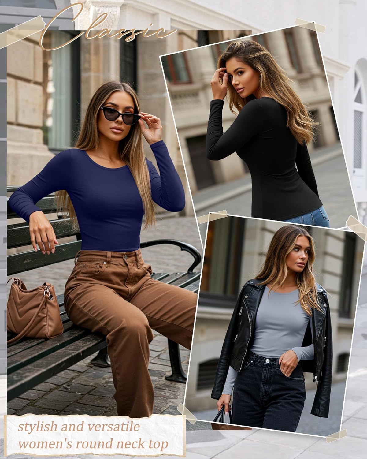 5 Pack Women's Long Sleeve Shirts Scoop Neck Tops Slim Fit Stretchy Undershirts Casual Base Layer Multipack - Image 4