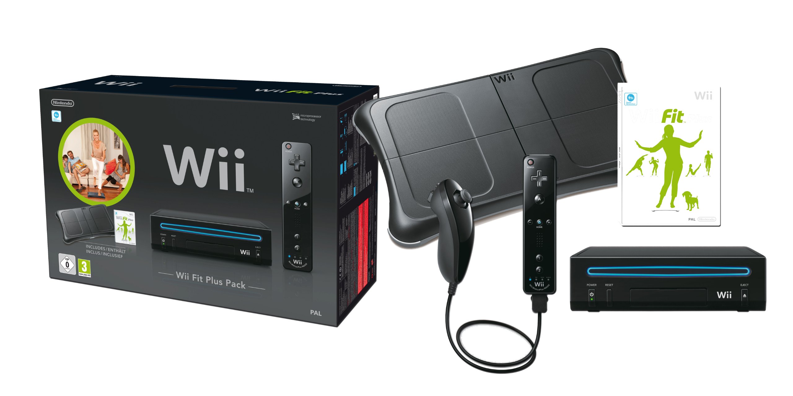Console Wii noire + Wii Fit Plus + Wii Balance Board - noir + Télécommande Wii Plus - noire