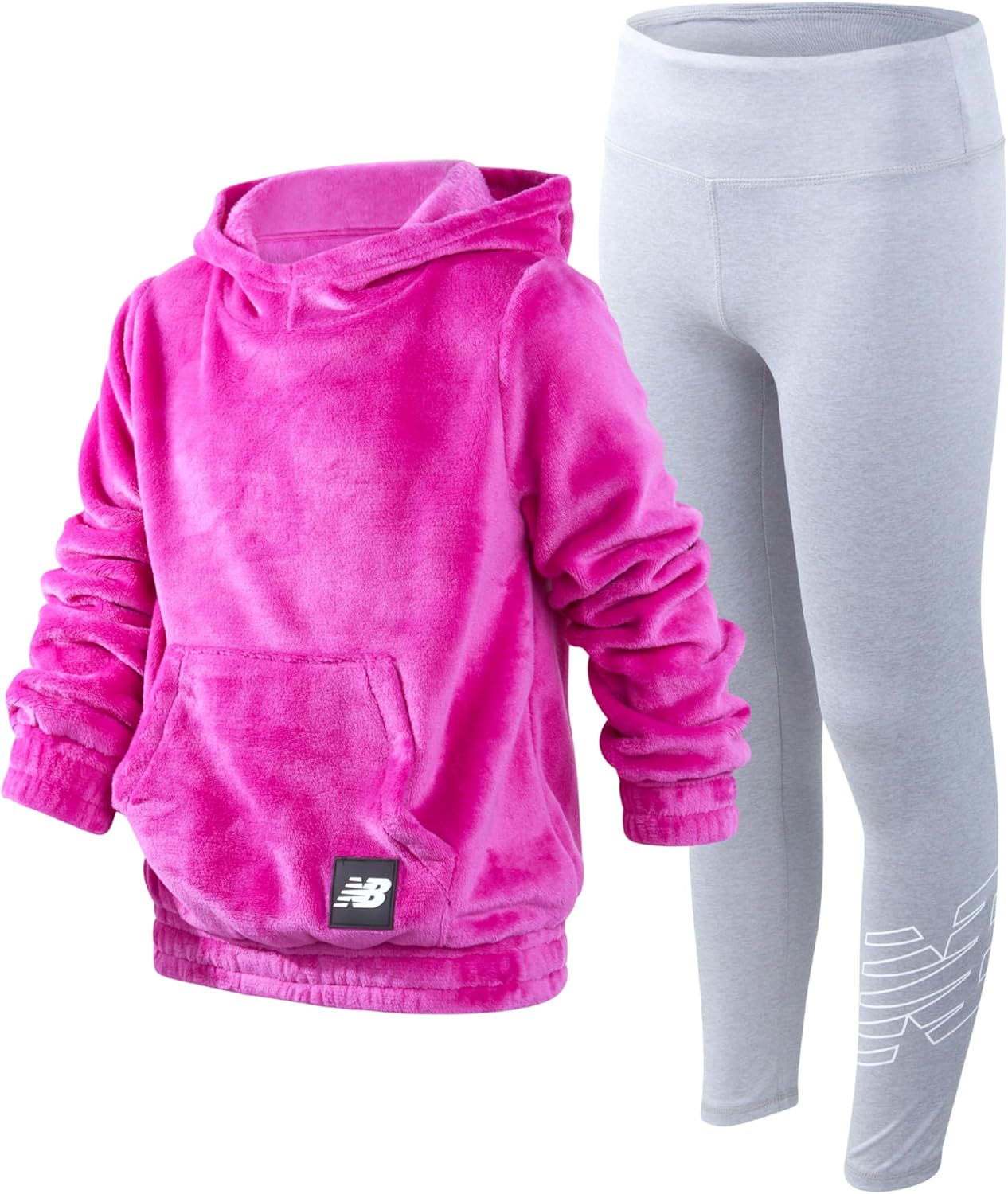 New Balance Girls Leggings Set - 2 Piece Cozy Plush Fleece Pullover Hoodie and Athletic Leggings for Girls (Sizes: 7-16)