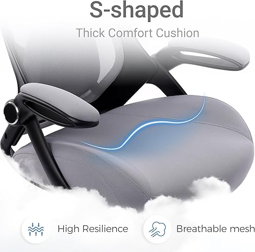 Miniatura 6 de HYLONE Silla de dibujo resistente de 400 libras, asiento grueso de 5 pulgadas, silla de oficina con reposabrazos abatibles, silla ergonómica alta