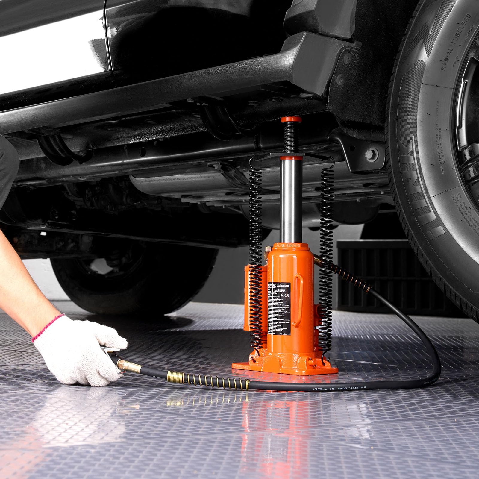 VEVOR Cric a Bottiglia Pneumatico Idraulico con Capacità di Sollevamento di 12 Tonnellate, Martinetto a Bottiglia Intervallo di Sollevamento 265–505 mm, Pneumatico/Manuale, Riparazioni Auto