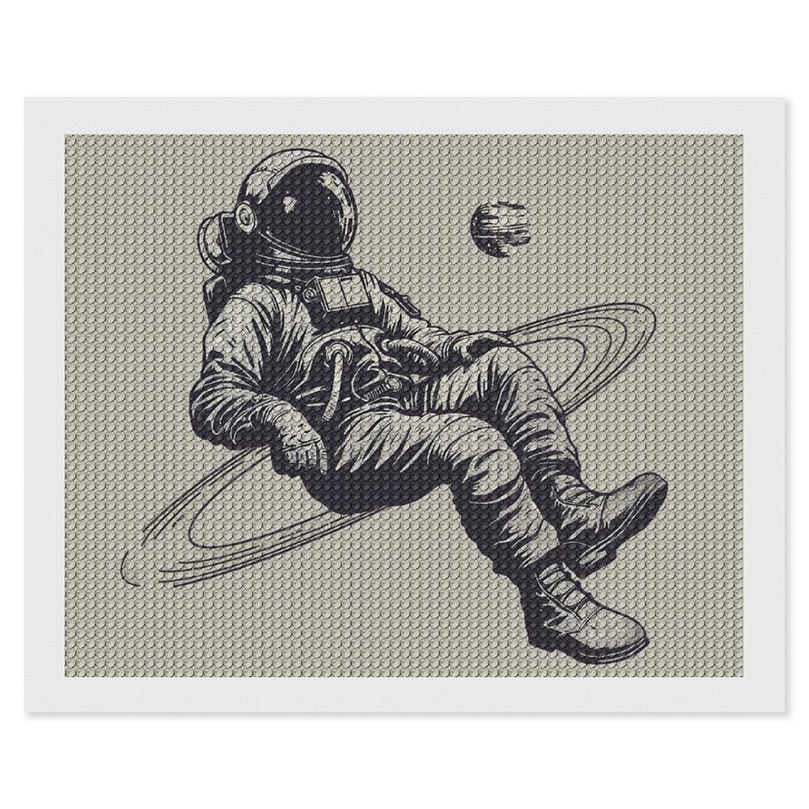 Astronauts and Saturn Diamond Art Kits for Adults, DIY 5D Diamonds Painting Kits for Beginner, Round Full Drill Diamond Dots Painting, 16"x20" Diamonds Pictures Gem Art and Crafts Wall Decor