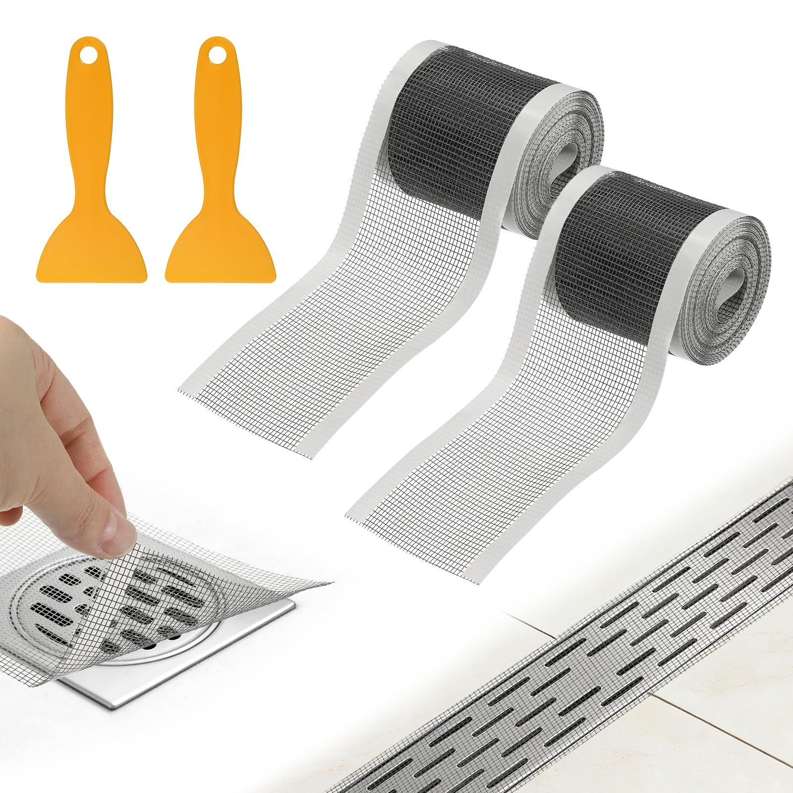 Attrape-cheveux douche rouleau de 5m x 7cm jetable avec spatule pour bonde de salle de bain Lot de 2