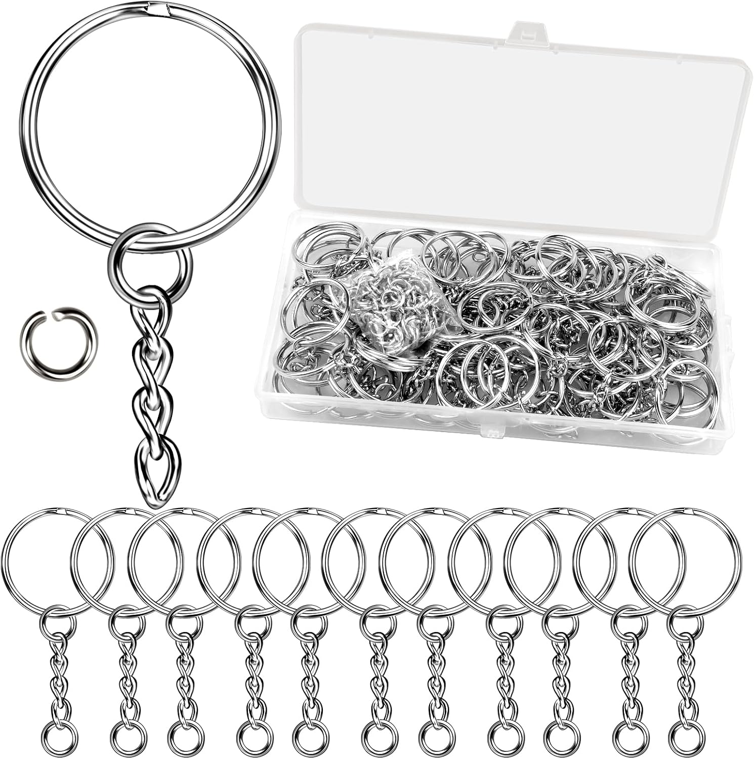 Practical Key Chain Rings 80PCS Key Chain Rings and 80PCS Open Jump Rings Metal Splits Key Ring ...