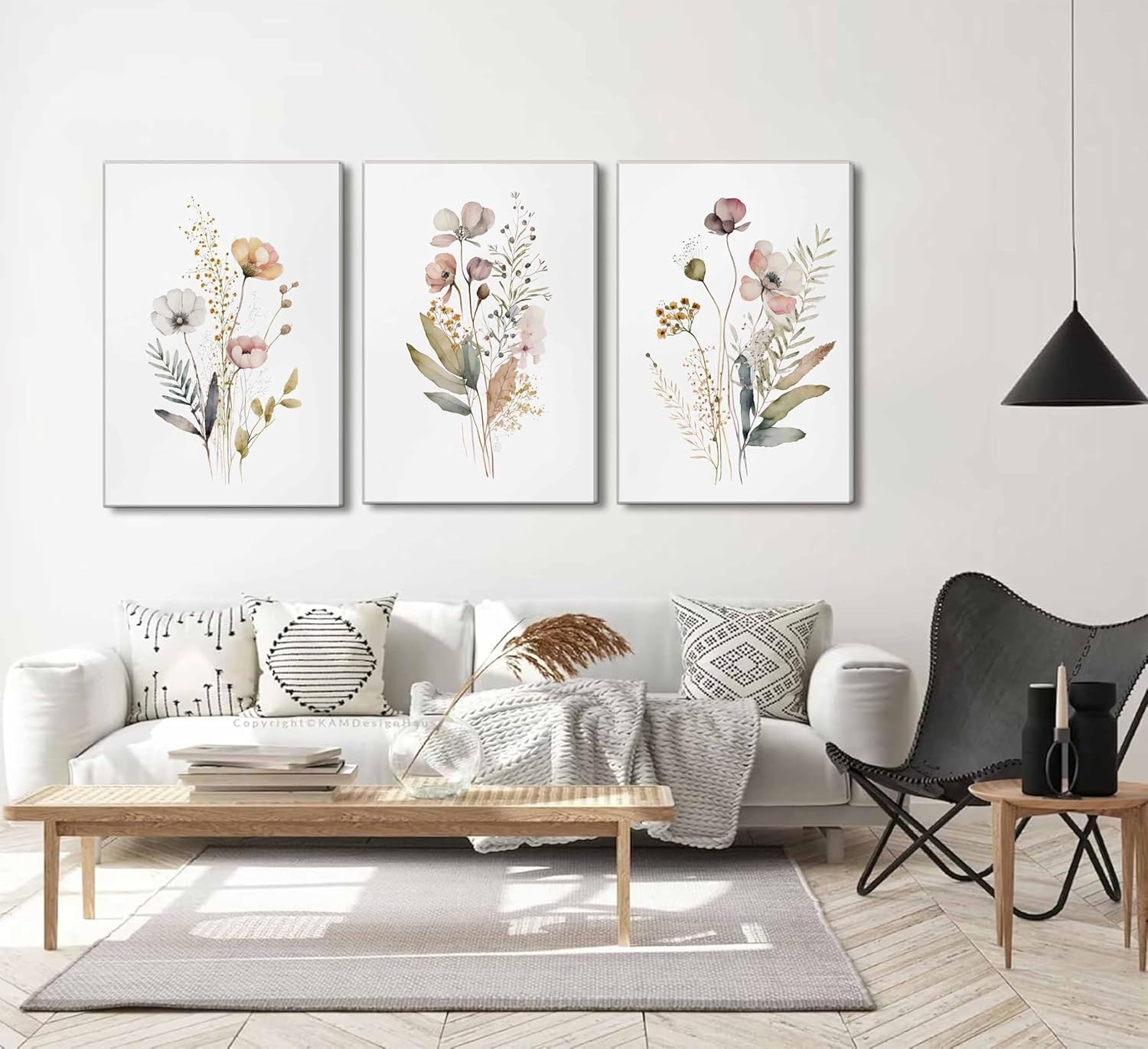 3Pcs Watercolor Wildflower Canvas Wall Art Modern Minimalist Colorful Botanical Floral Painting Picture Wall Decor Flower Posters Print Artwork for Living Room Bedroom Woman's room Home Decoration Flower-Canvas 24L" x 16W"