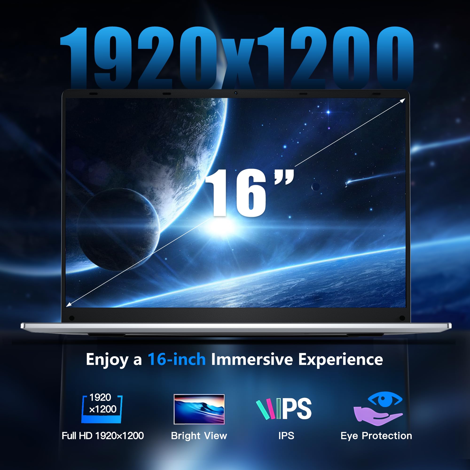 FUNYET portatile da 16 pollici, laptop con processore N150 (fino a 3,4 GHz), 16 GB di RAM 1 TB SSD, notebook Win 11,laptop 1920 x 1200 FHD, computer portatile con tastiera retroilluminata, 6000 mAh