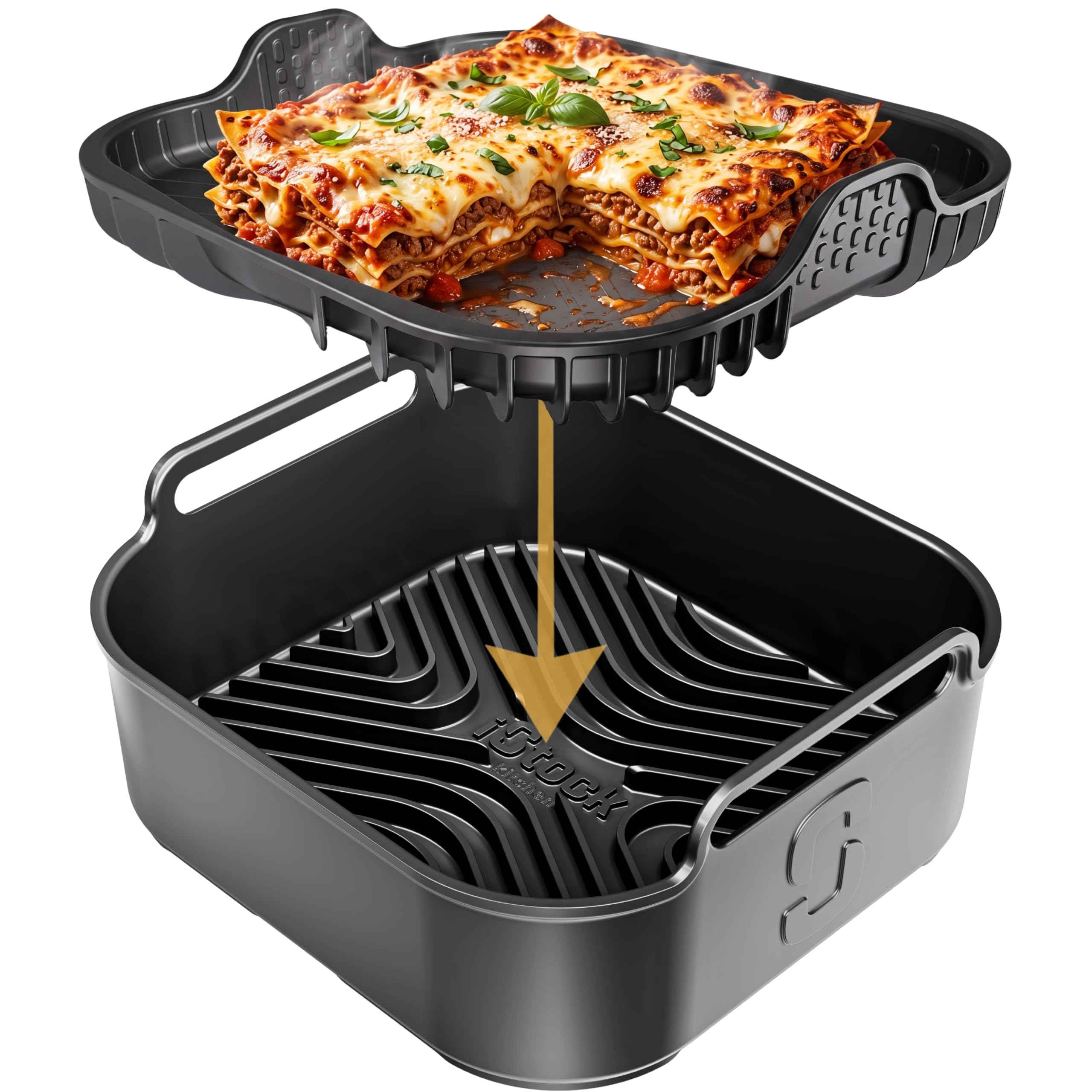 Ninja AF180UK Silicone Air Fryer Liners | Airflow Pro™ Liner + Flexbase™ Insert | One Liner. Two Cooking Modes. | 3mm Thick, 15mm Airflow Ridges | Ninja AF180UK Accessories | by iStock Kitchen