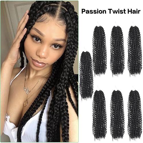 Miniatura 2 de Pelo Passion Twist Crochet Hair Water Wave Crochet Hair 14 pulgadas, 7 paquetes de Passion Twist rizado trenzado para Butterfly Locs Crochet Trenzas
