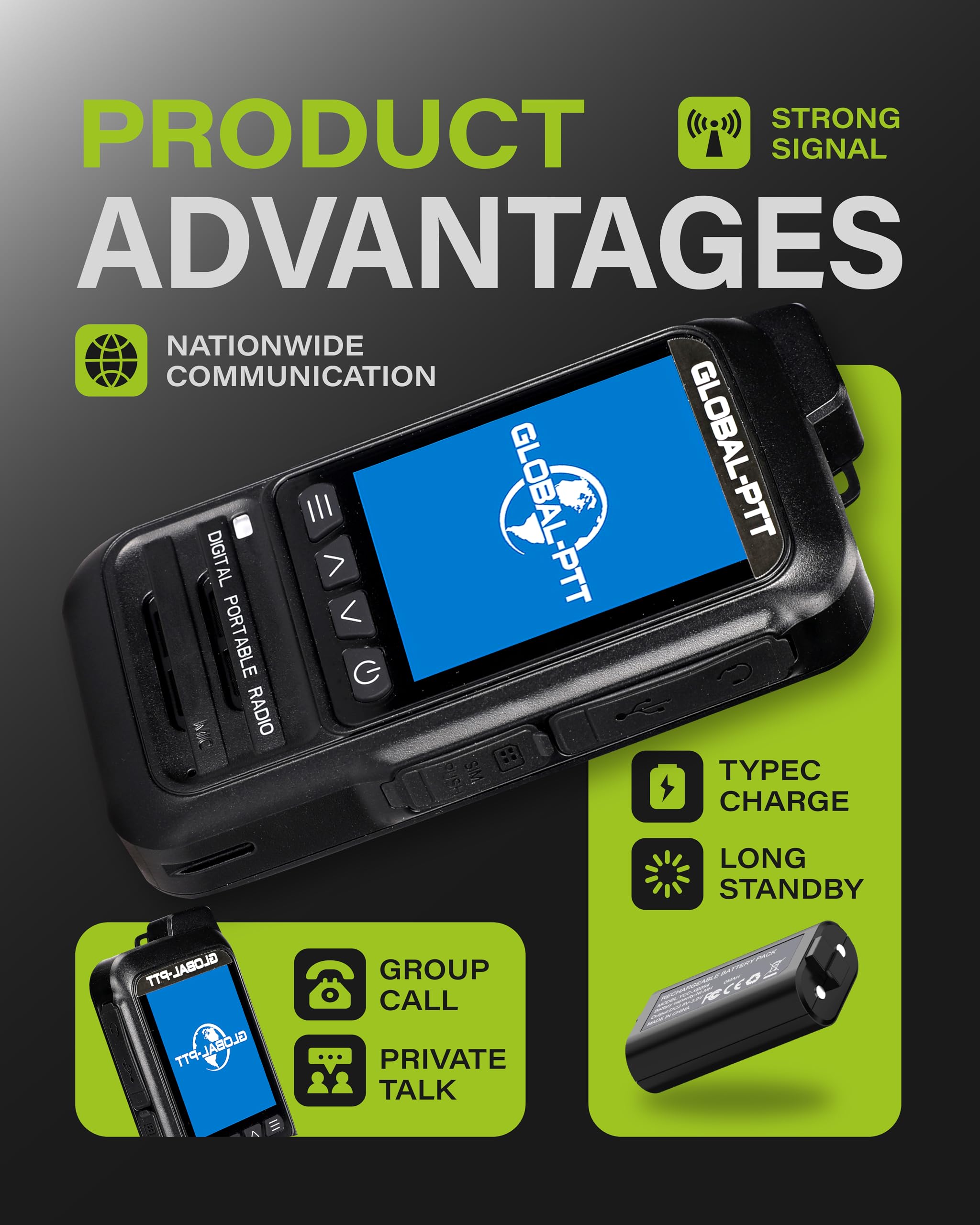 2-Pack Global PTT 4G Walkie Talkies with SIM Cards - Nationwide Coverage Unlimted Communication Long Range PoC Two Way Radios IP67 Waterproof Design — view 4