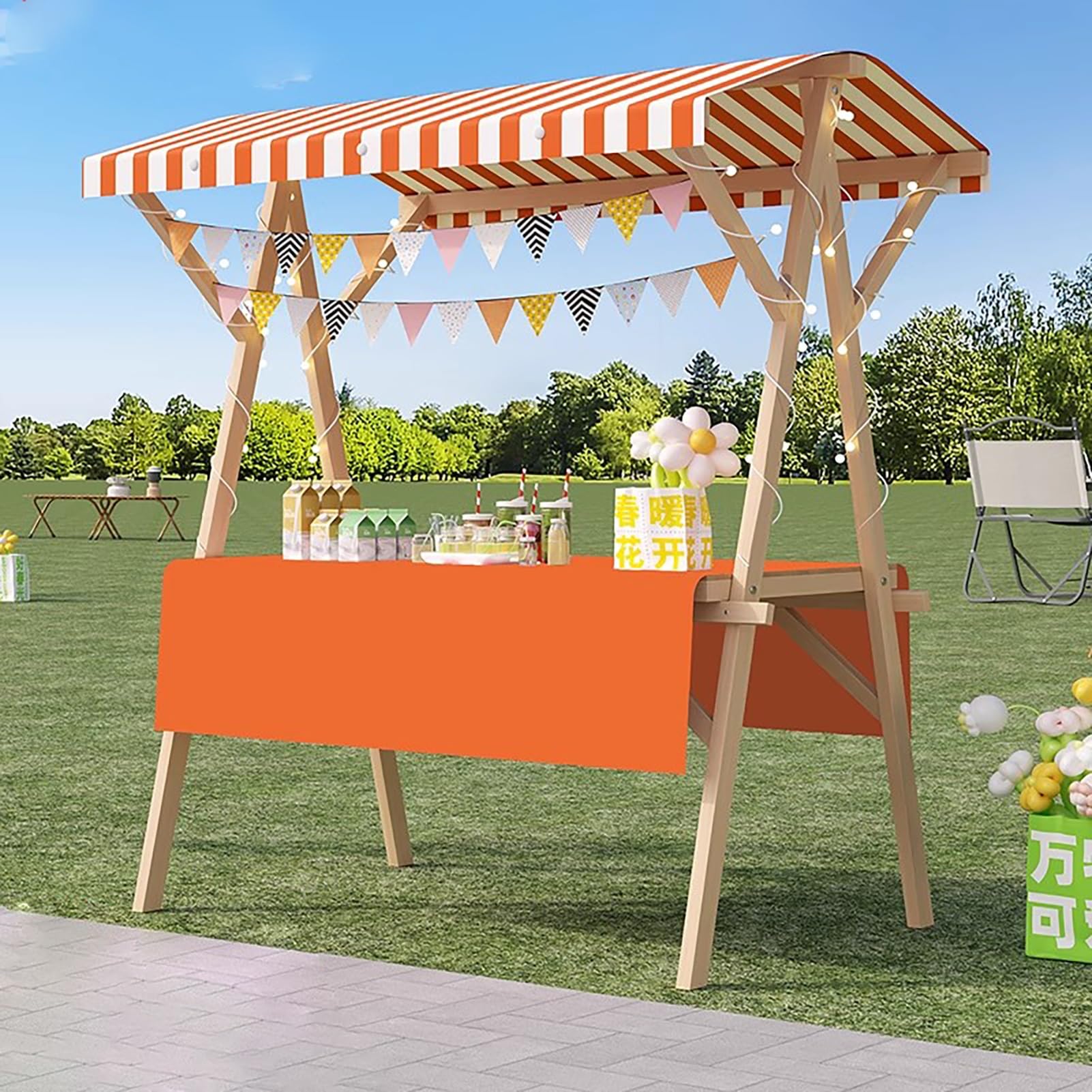Genérico Carrito de Comida Plegable con toldo - Carrito móvil Ligero para Helados, Perritos Calientes y postres - Puesto de Servicio de Madera para Eventos al Aire Libre y Puestos ambulantes