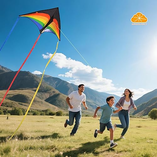 Miniatura 4 de ORGCLDKT Rainbow Cruiser Delta Kite-Rainbow NITE, 57 x 30.9 pulgadas, cometas fáciles de volar para niños, adultos, niñas, niños. Cometa para la