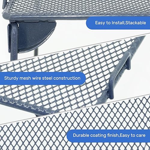 Miniatura 4 de Neudeco Organizador apilable para gabinete, paquete de 2 estantes apilables de malla metálica para cocina, armario, baño, encimera y gabinete, color