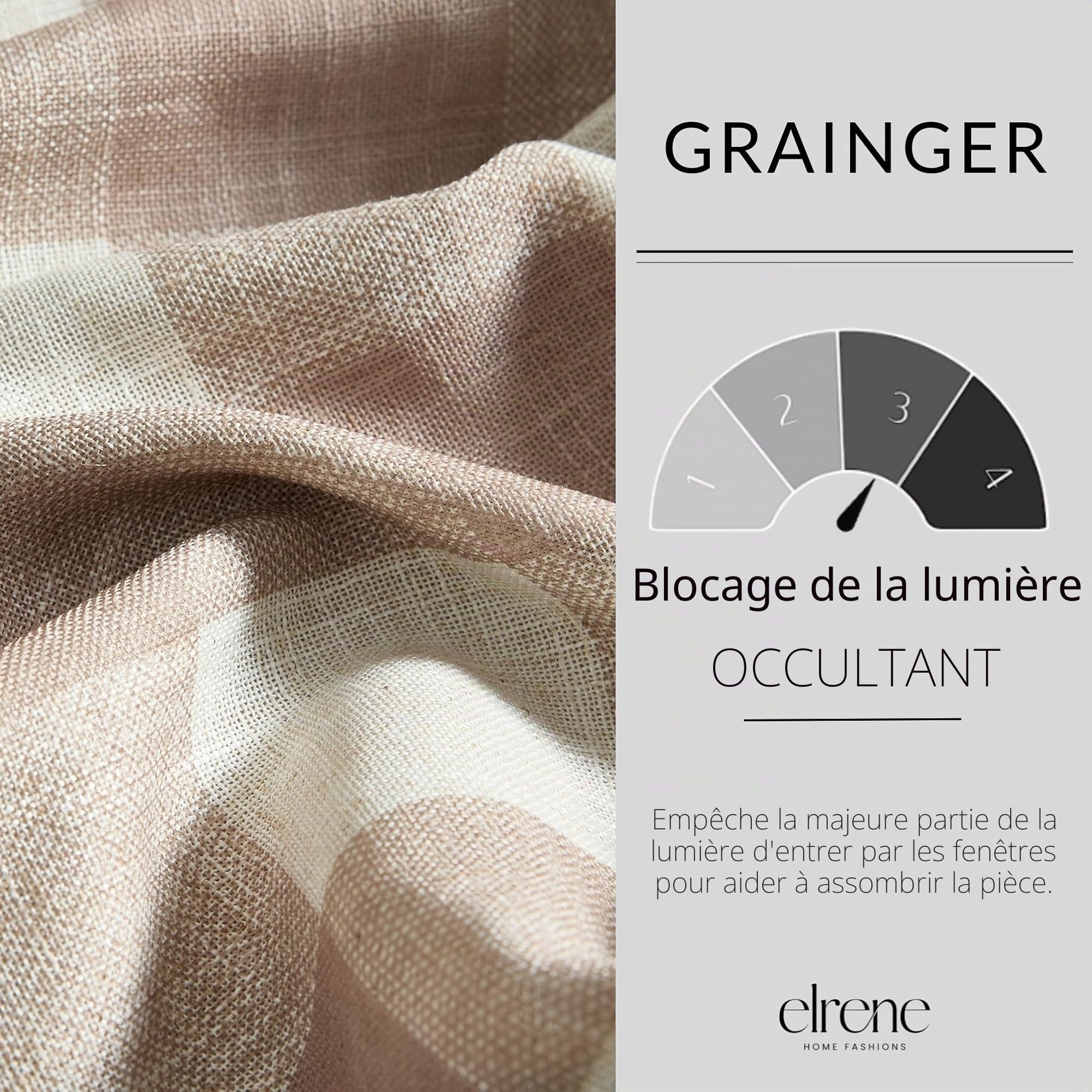 Elrene Home Fashions Farmhouse Living Grainger Rideau de fenêtre occultant à Carreaux de Buffle, pour Salon et Chambre à Coucher, 132,1 x 213,4 cm, Lin, 1 Panneau