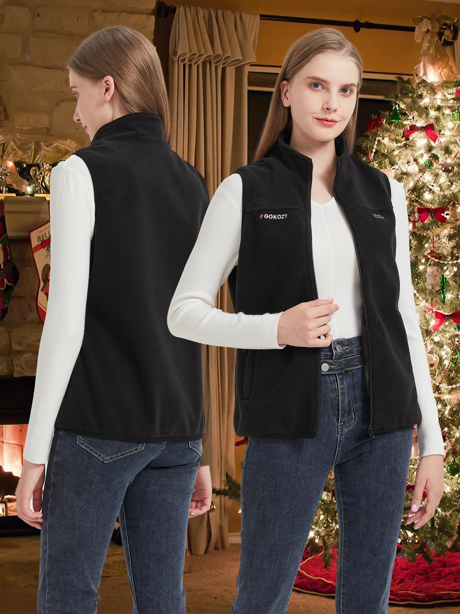 Gokozy Gilet Chauffant Femme Polaire avec Batterie,Polaire Veste Chauffante Femme,Doudoune Chauffante Femme Gilet Chauffant avec 3 Températures pour Randonnée Ski Camping